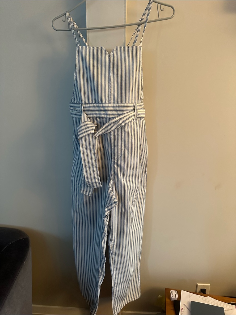 FREE PEOPLE ISABELLE STRIPED COTTON JUMPSUIT OVERALLS  TIE WAIST SMALL - Picture 2 of 10